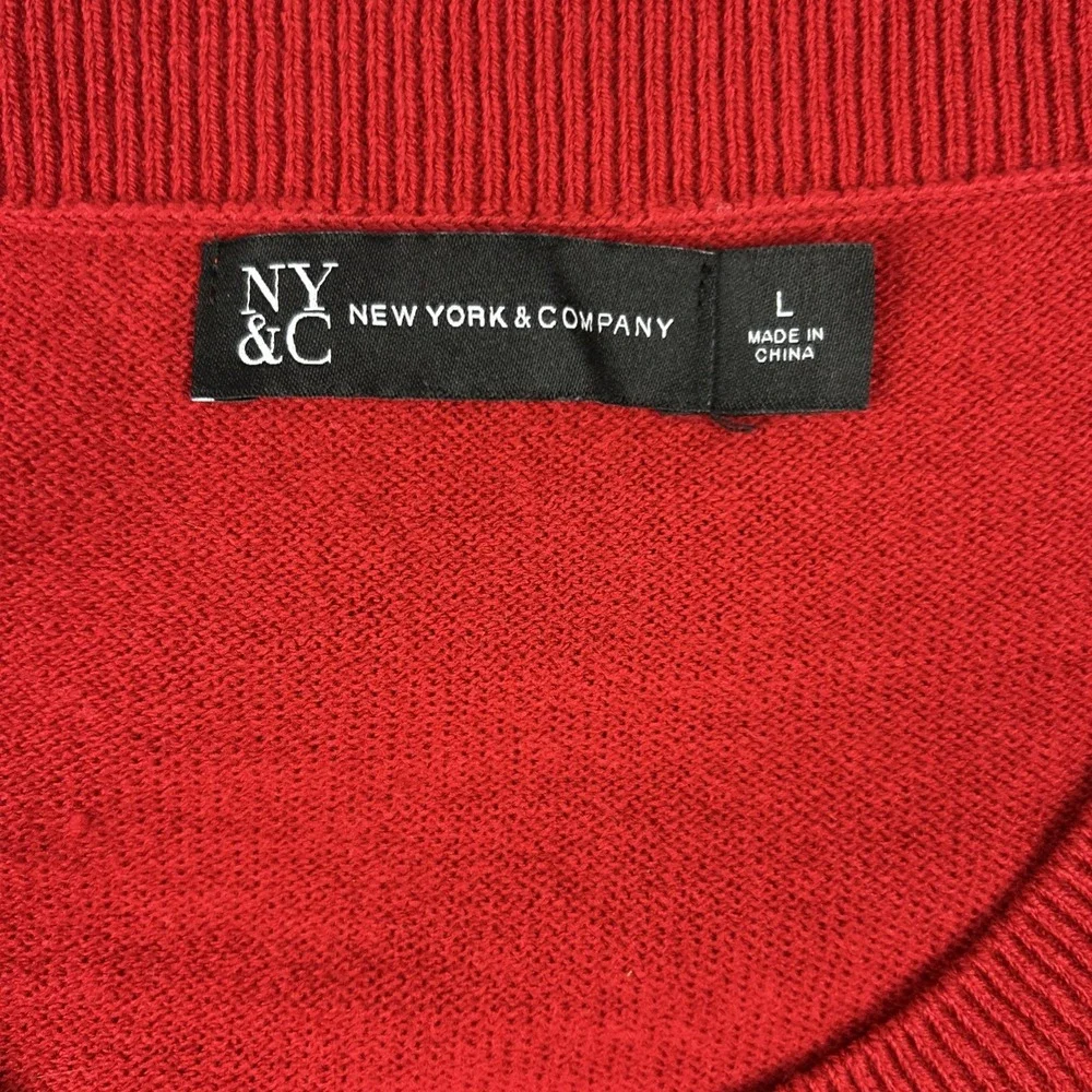 NY&C Sweater Women's Large Holiday Christmas Party Caroling‎ Cheer Red Black